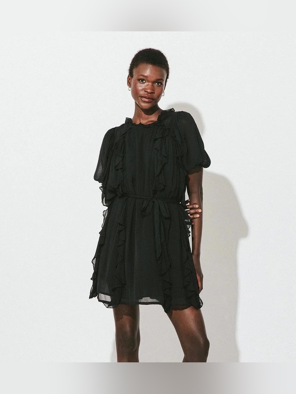 Cleobella Wallis Chiffon Mini Dress XL Black Ruffle Belt Romantic Coquette

Supe